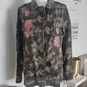 Ashley Camouflage Jacket with Pink Floral Embroidery